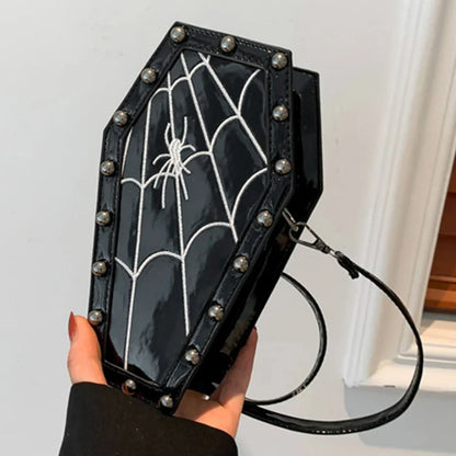 Gothic Spider Phone Purse Women Shape Coffin Mobile Satchel Y2K Halloween Adjustable Bag