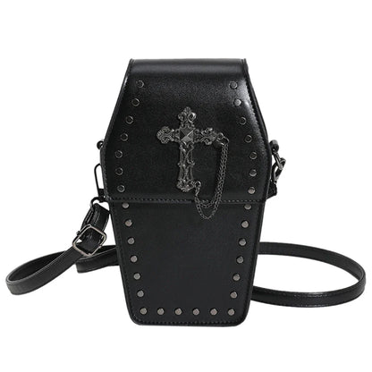 Women Halloween Adjustable Zipper Strap PU Gothic Coffin Leather Bag