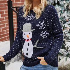 Cute Funny Snowman Jacquard Christmas Knitted Autumn Winter Loose Sweater Sweaters-L