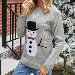 Cute Funny Snowman Jacquard Christmas Knitted Autumn Winter Loose Sweater Sweaters-L