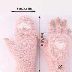 Fluffy Bear Cat Paw Claw Fingerless Winter Gloves - Korean Style Gift for Christmas