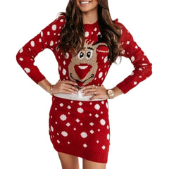 Knitted Long Sleeve Jacquard Red Crochet Casual Christmas Sexy Sweater / S Sweaters-L