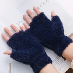 Half Finger Imitation Mink Cashmere Woolen Driving Glove for Winter Outdoor Christmas
