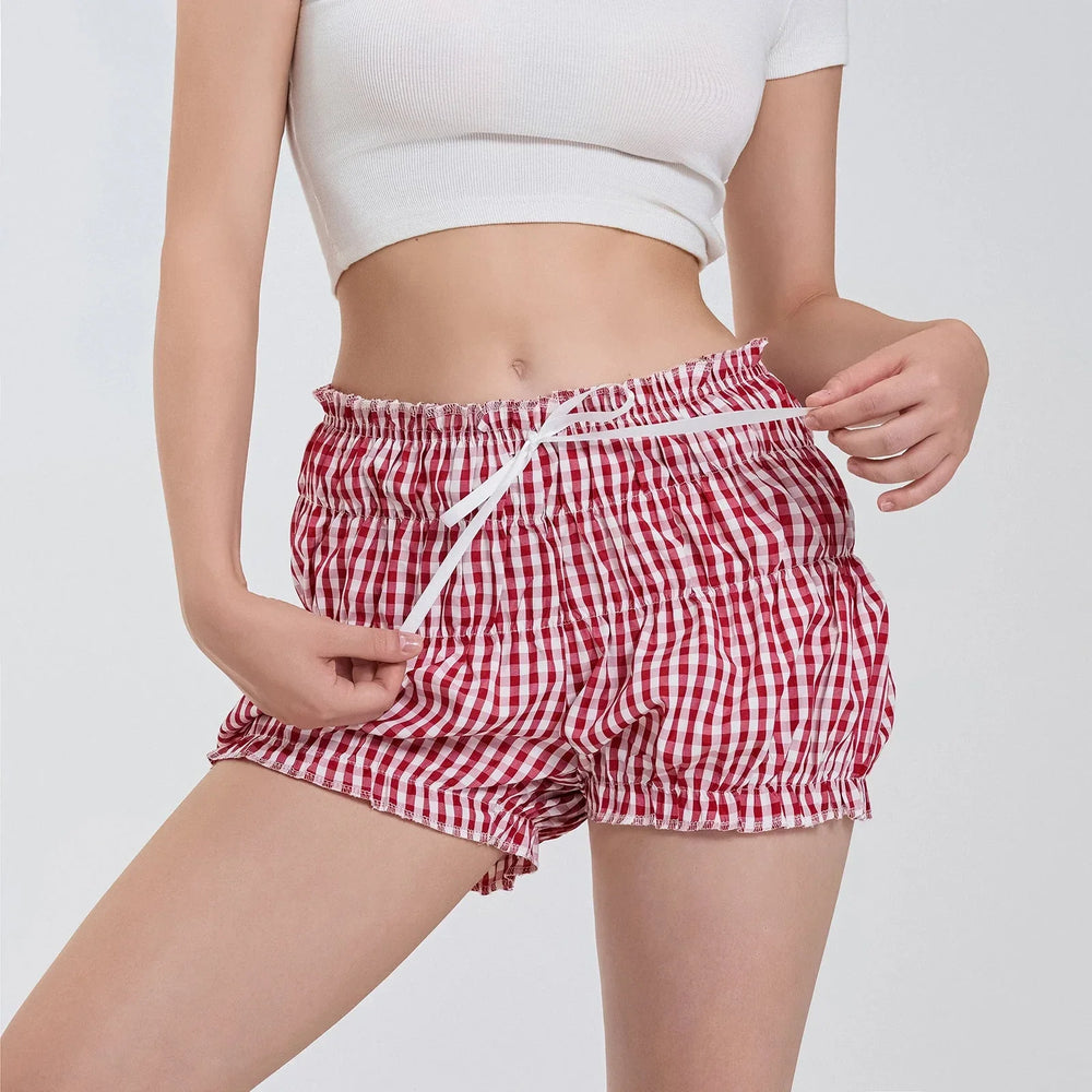 Plaid Ruffled Pajama Bloomer Short short-250223