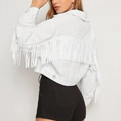 Short Loose Denim Wi Pockets Lapel Button Tassel Chic Stylish Elegant Fashionable Versatile