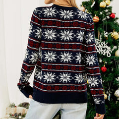 Snowflake Jacquard Christmas Party Knitted Autumn Winter Casual Sweater Sweaters-L