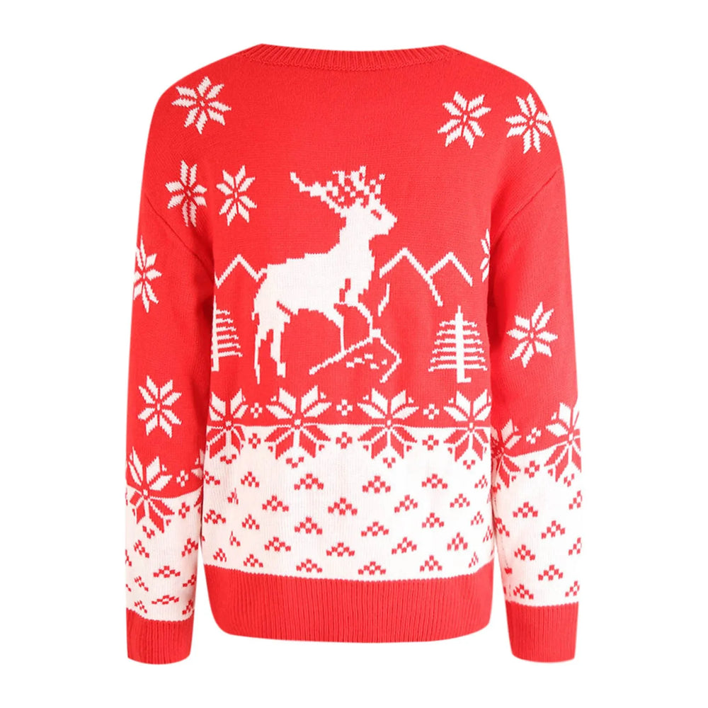 Christmas Snowflake Printed Long Sleeve O Neck Ladies Jumper Sweater Sweaters-L