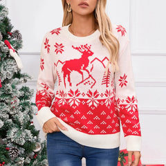 Christmas Snowflake Printed Long Sleeve O Neck Ladies Jumper Sweater Sweaters-L