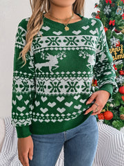 Christmas Snowflake Reindeer Pattern Holiday Festive Jumper Sweater Green / S Sweaters-L