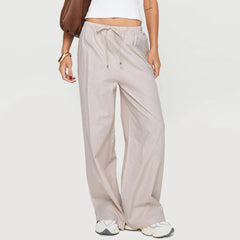 Cago Loose Wide Leg Casual Stripe Elastic Drawstring Work Office Summer Pants