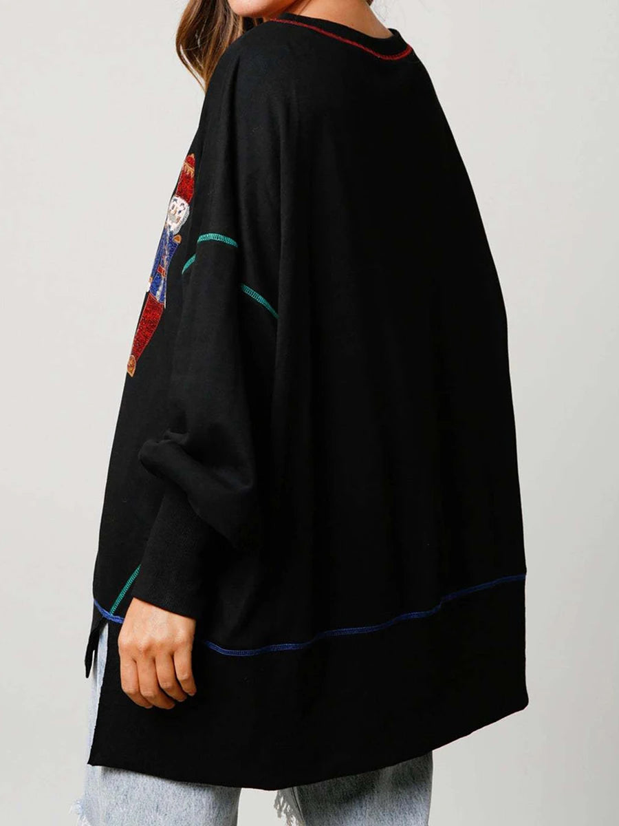 Y2K Nutcracker Sequin Long Sleeve Crewneck Christmas Hoodie Hoodies-L