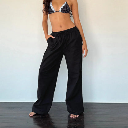 Striped Lounge Casual Wide Leg Drawstring Pajama Streetwear Palazzo Pants