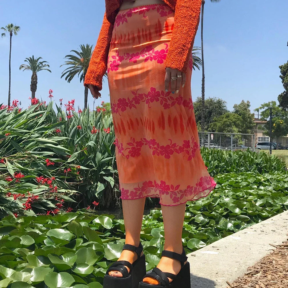 Aesthetic Floral Printed Skirt Bright Boho Casual Beach Skirt skirt-250126