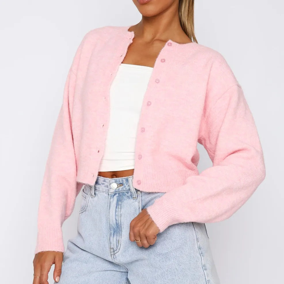 Casual cropped cute long-sleeve open-front button-down Y2K streetwear Cardigans