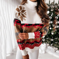 Christmas Print Knitted Casual Long Sleeve Ugly Women Sweater Brown / S Sweaters-L