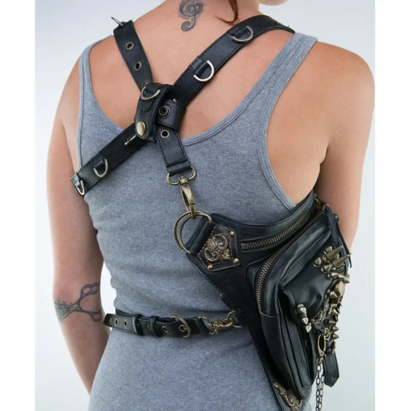 Steam Hip Belt Mobile Fanny Phone Messenger Punk Gothic Leg Waist Bag