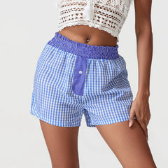 Plaid Patchwork Loose Lounge Short Blue / S short-250223