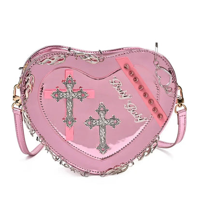 Gothic Heart-Shaped Leather Crossbody Shoulder Bag