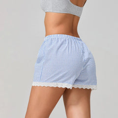 Striped Lace Trim Wide Leg Short short-250223