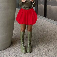 Lantern Puffball Elastic Skirt Red / S skirts-250223