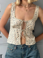 Floral Tie-up Camisole Slim Fit Sleeveless Crop Cardigan croptop-250126