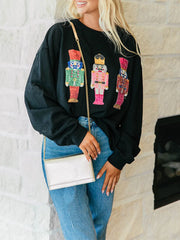 Cute Ugly Sequin Graphic Nutcracker Holiday Christmas Hoodie Hoodies-L
