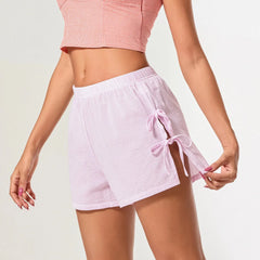 Striped Side Slit Bow Short short-250223
