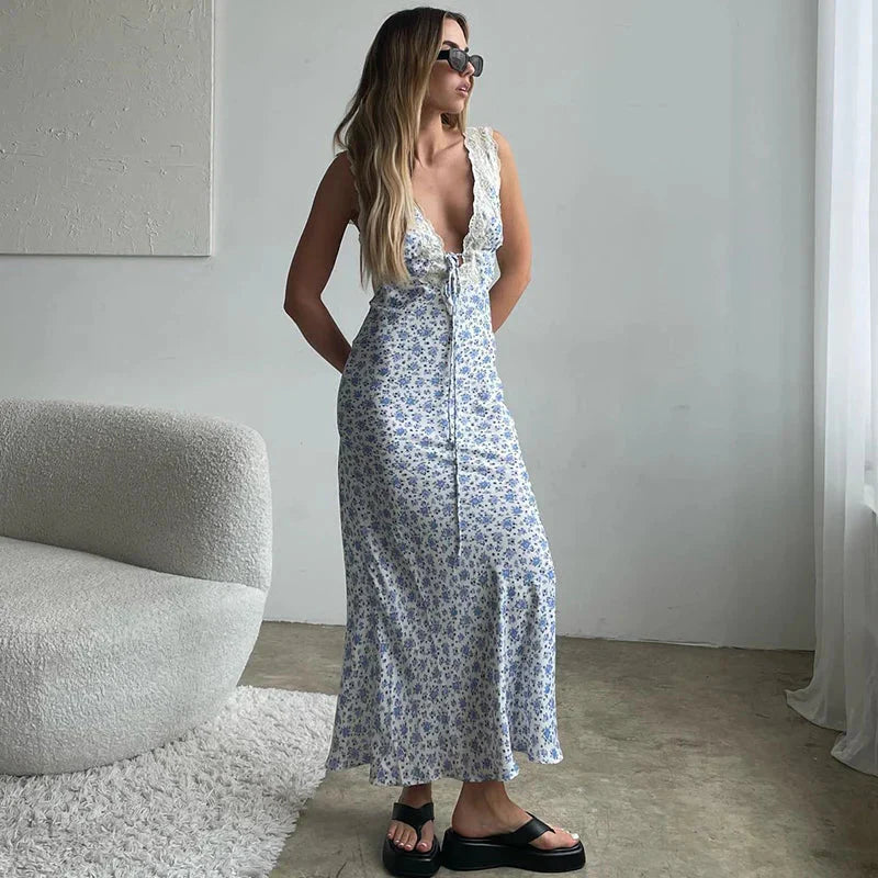Y2K Lace Trim Long Vacation Dress vacationdress-250223