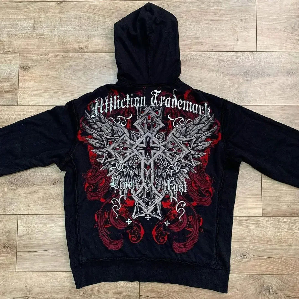Retro Punk Fall Hoodie black 4 / S