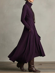 Purple High-neck Asymmetrical Pleated Maxi Dress