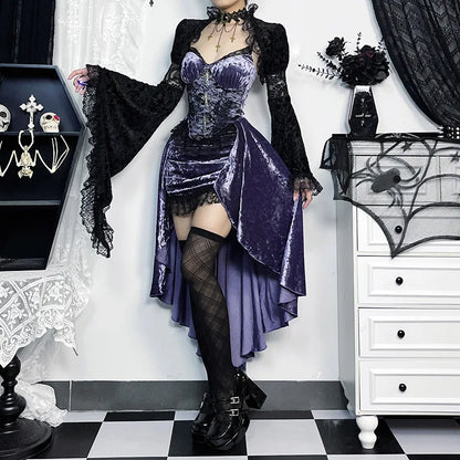 French Sling Purple Dark Gothic Trailing Fashion Fairy Waist Grunge High Slim Irregular Frock