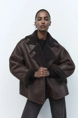 Thick Faux Leather Warm Wool Demi-season Plush Jacket