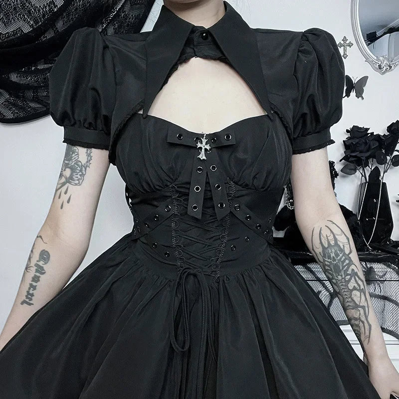 Dark Bandage Spaghetti Steampunk Punk Strap Elegant Gothic Ruched Grunge Frock