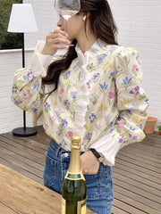 Floral Ruffled Flare Sleeve Blouse blouse-250223