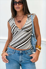 Striped Deep V Sleeveless Fitted T-Shirt