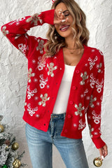 Reindeer Print Plush Knit Christmas Cardigan