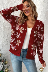 Reindeer Print Plush Knit Christmas Cardigan