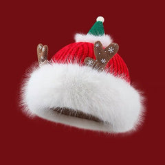 Reindeer Fleece Lined Knit Christmas Hat