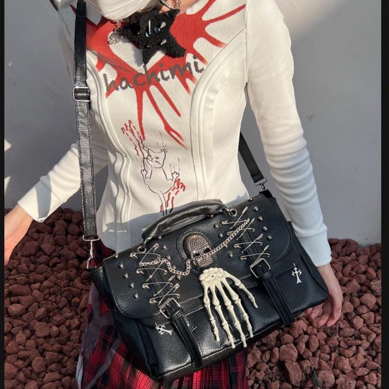 Gothic One Lolita Skull Chain Y2K Punk Rivet Harajuku Shoulder Bag