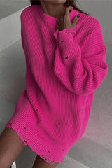 Distressed Hem Turtleneck Oversized Knit Sweater