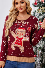 Christmas Gingerbread Man Color Block Polka Dots Sweater