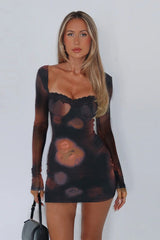 Square Neck Lace Trim Mini Dress