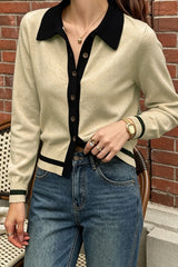 Contrast Point Collar Button Cardigans