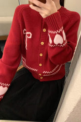 Relaxed Fit Bow Front Christmas Cardigan