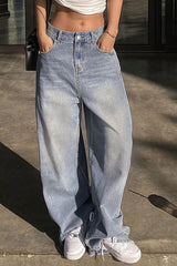 Washed Wide Leg Floor Length Jean