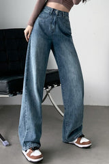 High Waist Relaxed Fluid Straight Jeans