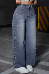 Rhinestone Washed Blue Jean