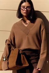 V Neck Flare Sleeve Knit Sweater