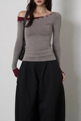 Color Block One Shoulder Knit Top