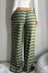 Horizontal Stripe Drawstring Wide Leg Pants